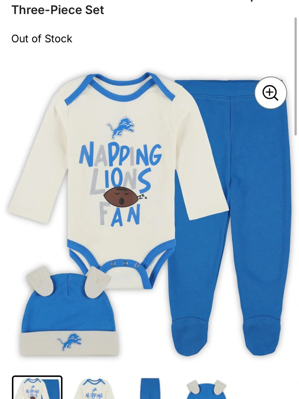 NFL Lions Baby Three-Piece One-Piece Set in Blue and Cream - NWT